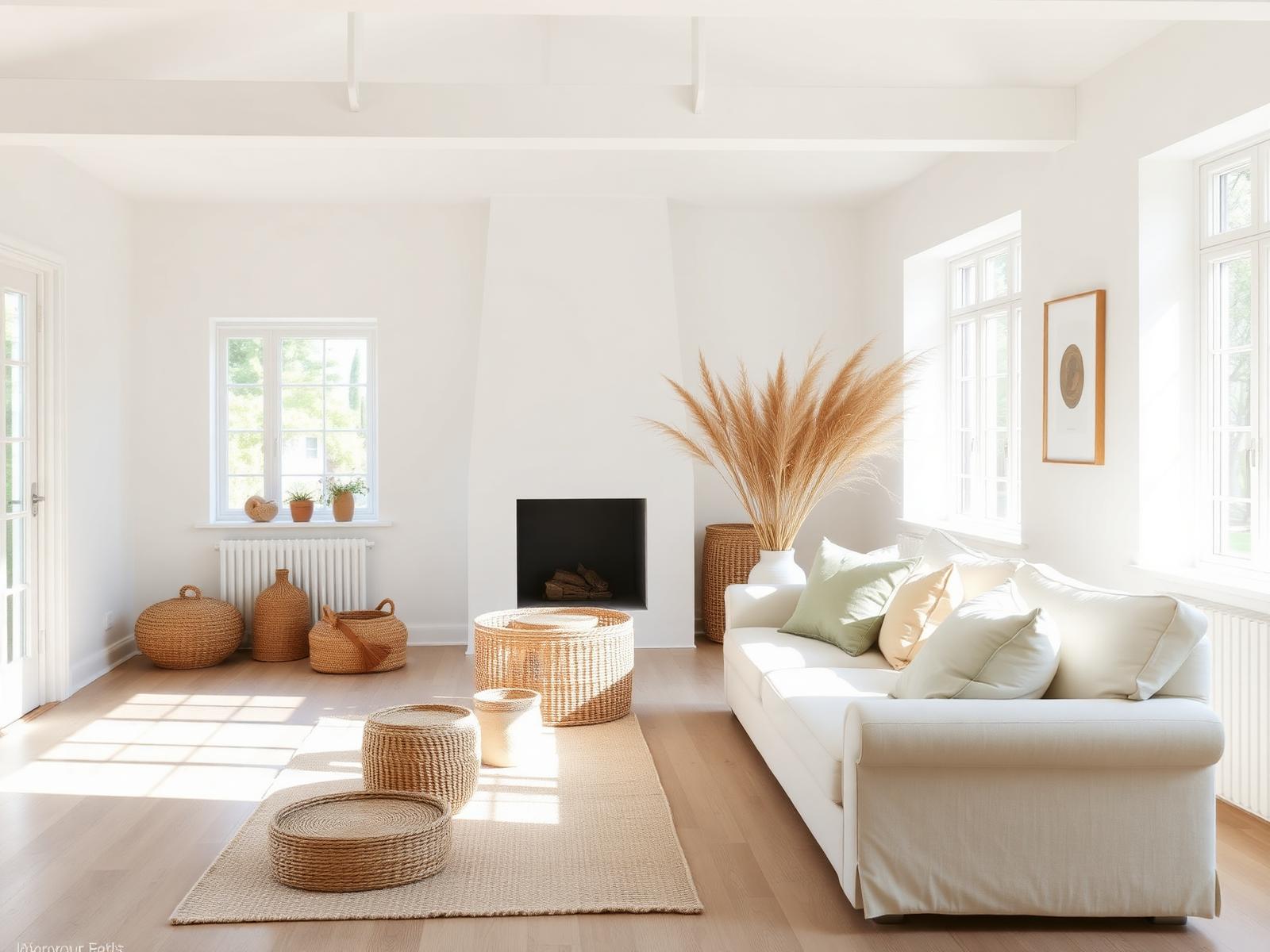 Bright modern farmhouse living room with sage and cream accents